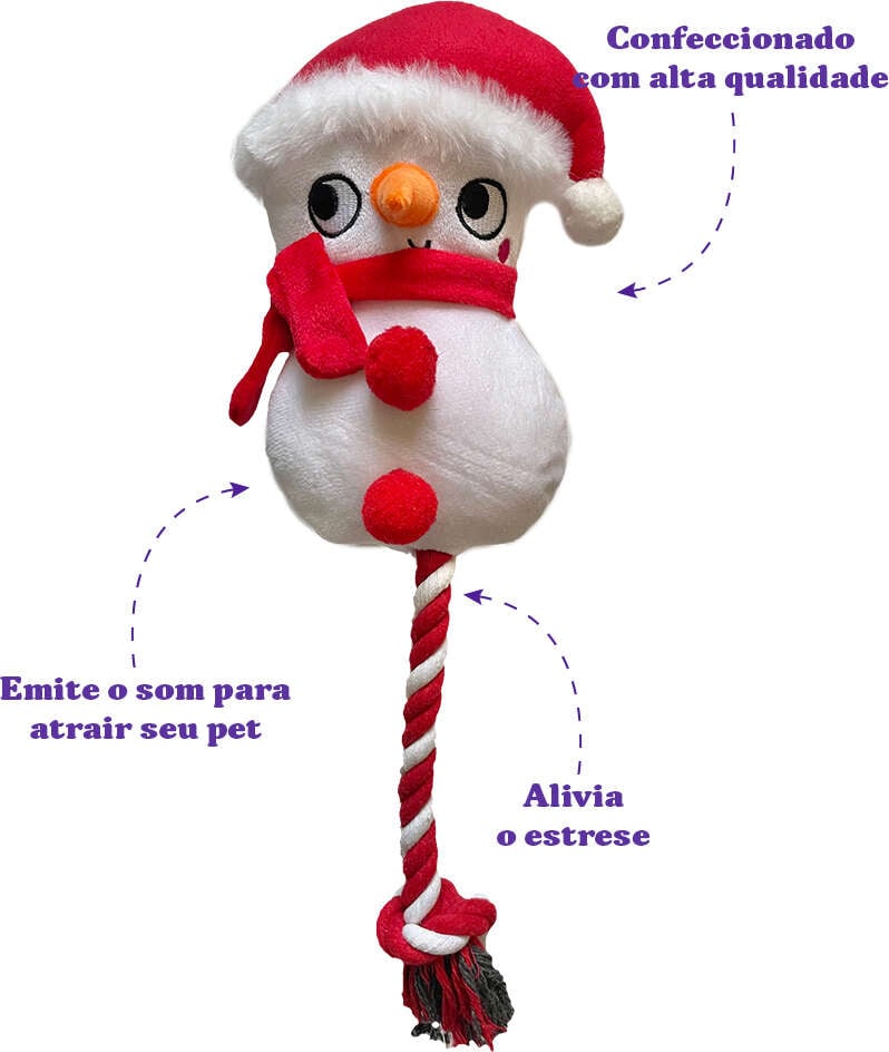 Brinquedo Pelúcia Savana Pet Boneco de neve com Corda Branco para Cães - Tam. Único