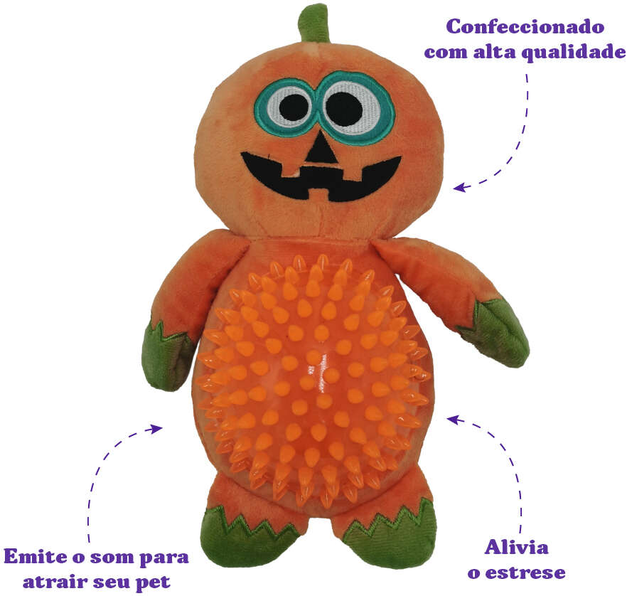 Brinquedo Pelúcia Savana Pet Abóbora com Mordedor GD para Cães - Tam. Único