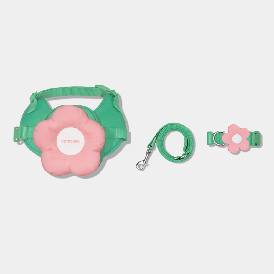 Kit de passeio Vetreska Flora com peitoral, mochila e guia para Cães - Tam. PP
