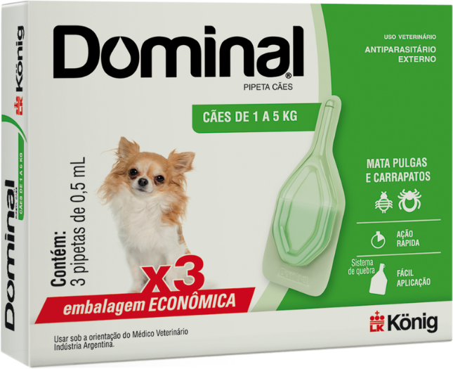 Antiparasitário Externo König Dominal 0,5 mL para Cães de 1 a 5Kg - 3 Pipetas