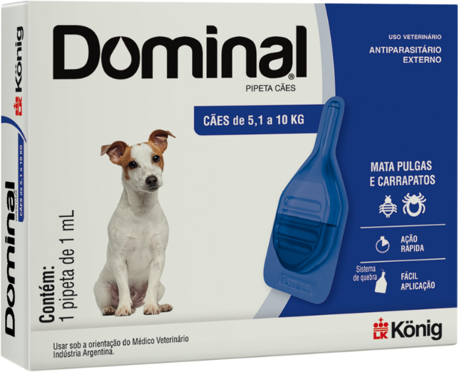 Antiparasitário Externo König Dominal 1 mL para Cães de 5,1 a 10Kg - 1 Pipeta