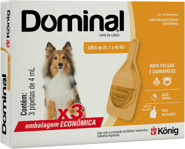 Antiparasitário Externo König Dominal 4 mL para Cães de 25,1 a 40Kg - 3 Pipetas