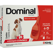 Antiparasitário Externo König Dominal 2,5 mL para Cães de 10,1 a 25Kg - 3 Pipetas