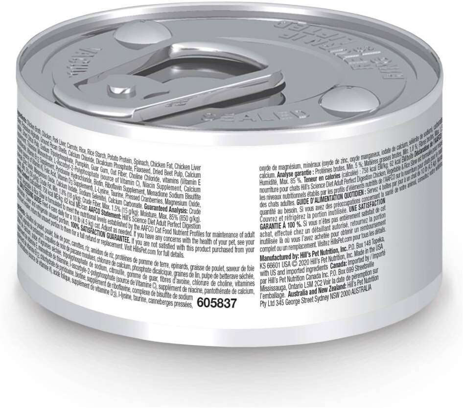 Ração Úmida Hill's Science Diet Digestão Perfeita Frango e Vegetais para Gatos Adultos - 82 g.
