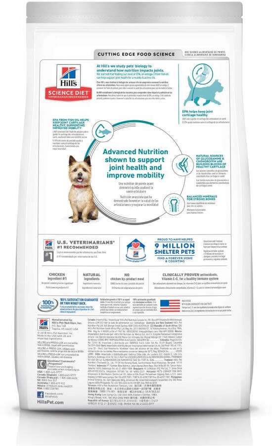 Ração Seca Hill's Science Diet Mobilidade Saudável Pedaços Pequenos Frango para Cães Adultos - 1,81Kg