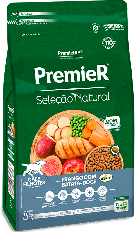 Ração Premier Pet Seleção Natural Frango Korin com Batata Doce Cães Filhotes Raças Médias - 2,5Kg