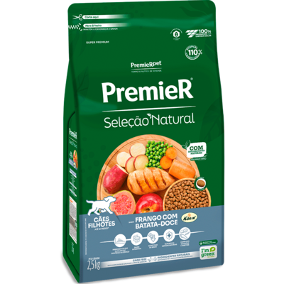 Ração Premier Pet Seleção Natural Frango Korin com Batata Doce Cães Filhotes Raças Médias