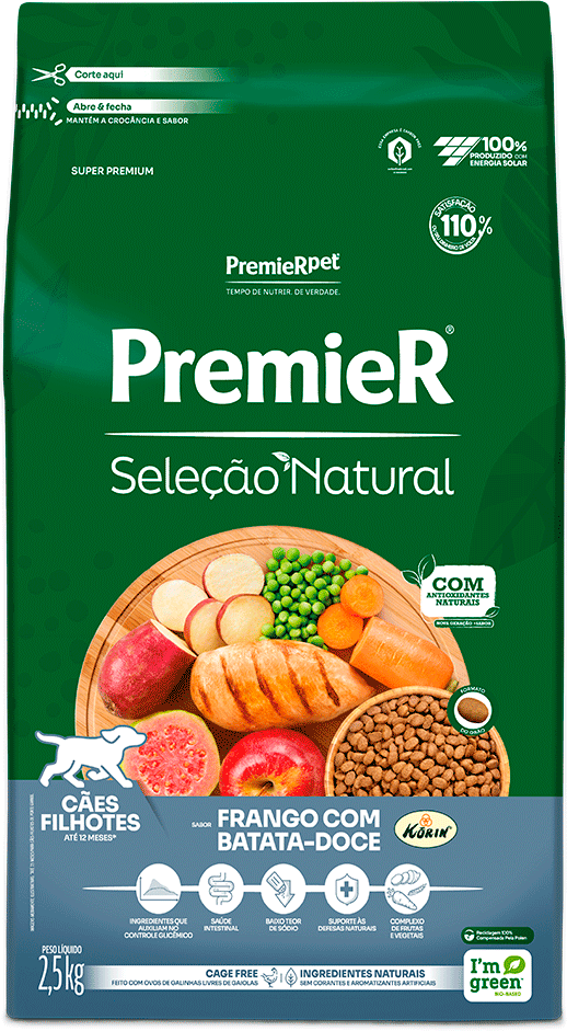 Ração Premier Pet Seleção Natural Frango Korin com Batata Doce Cães Filhotes Raças Médias - 2,5Kg