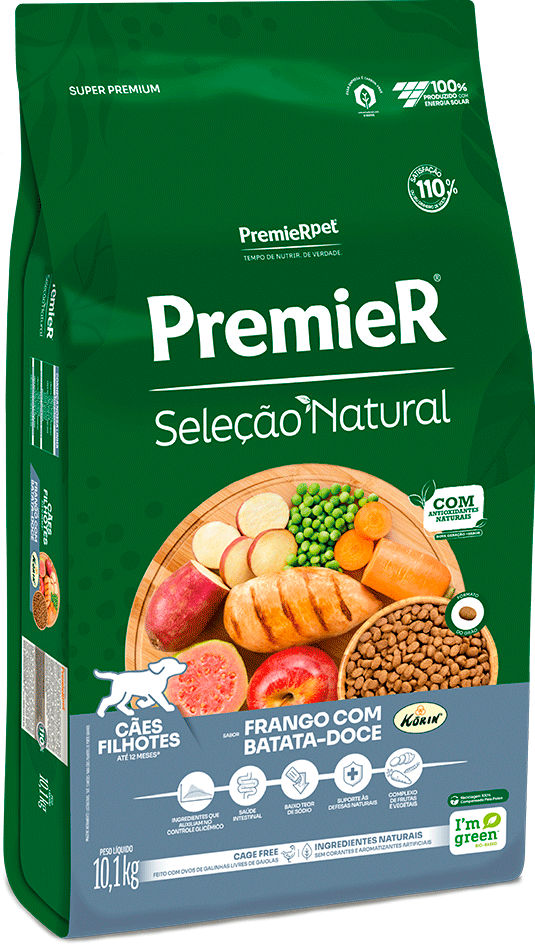 Ração Premier Pet Seleção Natural Frango Korin com Batata Doce Cães Filhotes Raças Médias - 10,1Kg