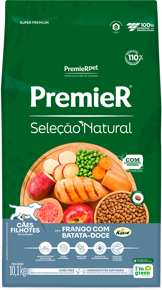 Ração Premier Pet Seleção Natural Frango Korin com Batata Doce Cães Filhotes Raças Médias - 10,1Kg
