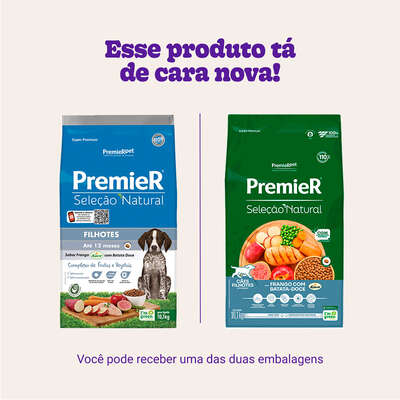“Ração Premier Pet Seleção Natural Frango Korin com Batata Doce Cães Filhotes Raças Médias