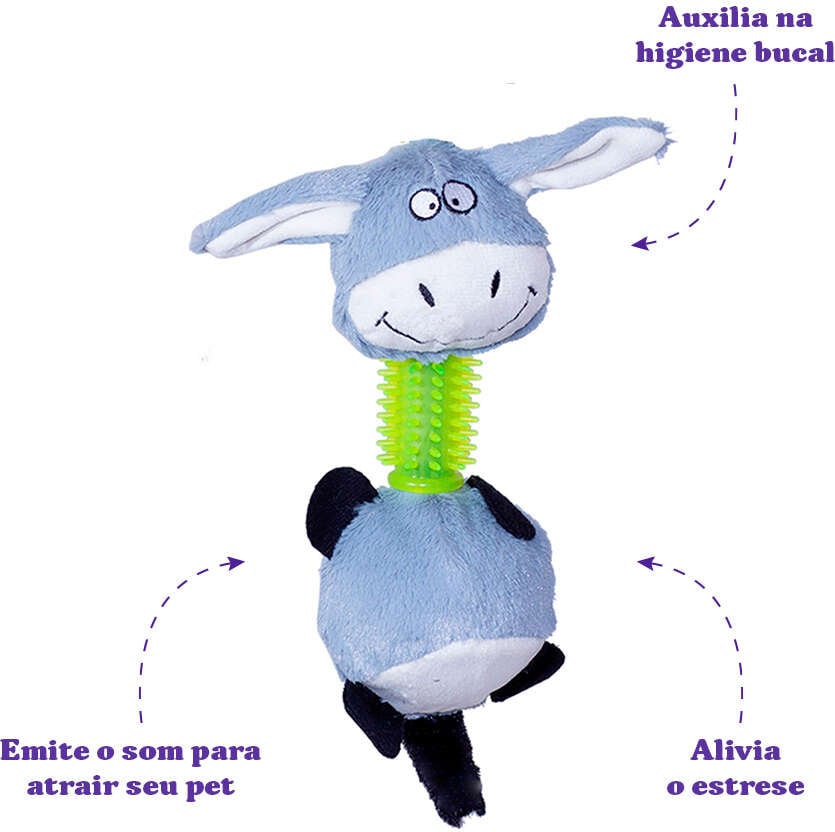 Brinquedo Pelúcia Savana Pet Burrinho com Mordedor para Cães - Tam. Único
