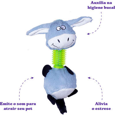 Brinquedo Pelúcia Savana Pet Burrinho com Mordedor para Cães