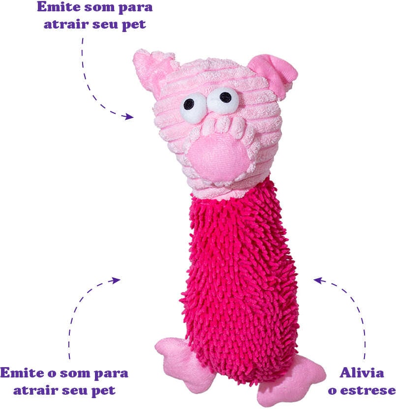 Brinquedo Pelúcia Savana Pet Porco Maluco Sonoro Rosa para Cães - Tam. Único