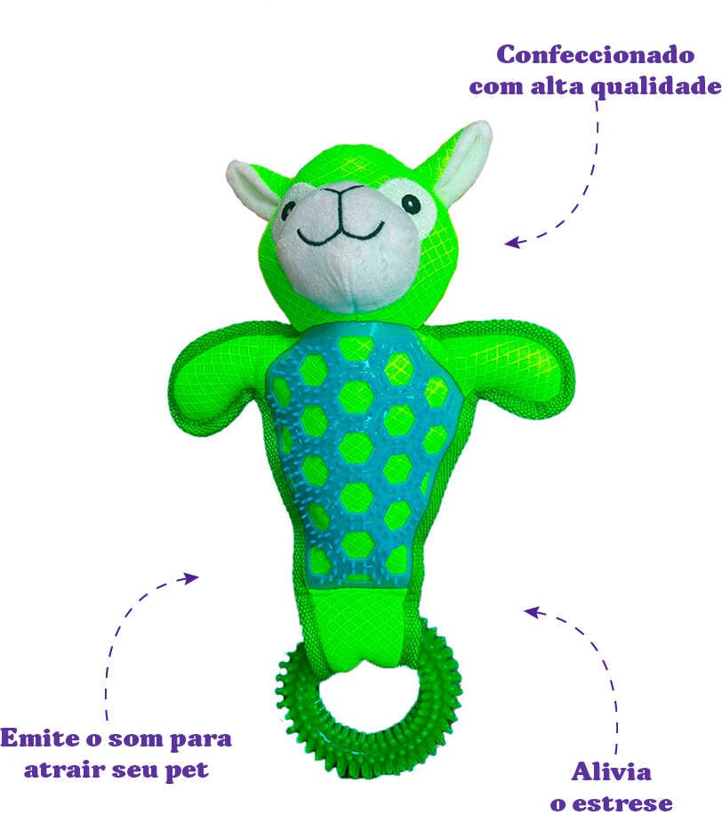 Brinquedo Pelúcia Savana Pet ET com Mordedor Verde para Cães - Tam. Único