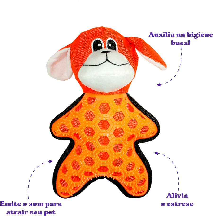 Brinquedo Pelúcia Savana Pet Cachorro Laranja com Borracha para Cães - Tam. Único