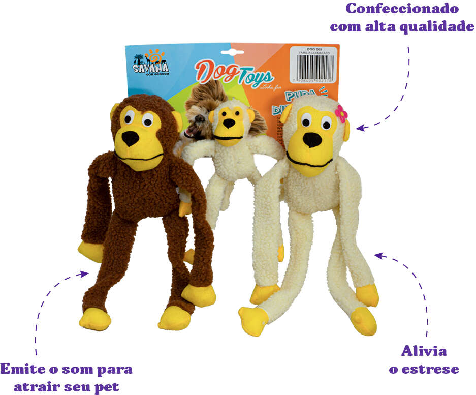 Brinquedo Pelúcia Savana Pet Familia do Macaco para Cães - Tam. Único