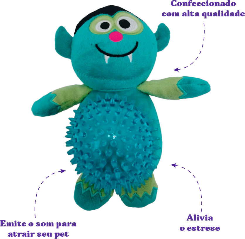 Brinquedo Pelúcia Savana Pet Monstrinho Azul com Mordedor GD para Cães - Tam. Único