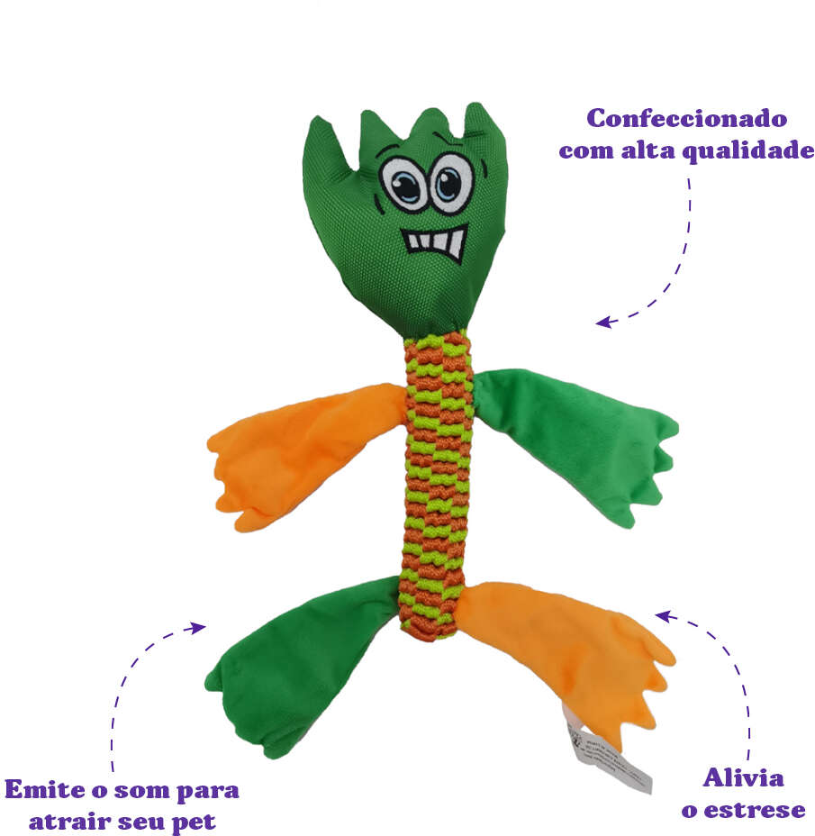 Brinquedo Savana Pet Monstrinho Feliz com Corda Verde para Cães - Tam. Único