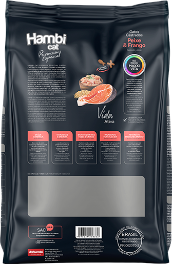 Ração Seca Hambi Cat Peixe e Frango para Gatos Castrados - 1Kg