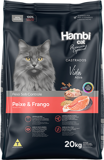 Ração Seca Hambi Cat Peixe e Frango para Gatos Castrados - 20Kg