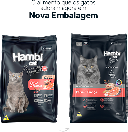 Ração Seca Hambi Cat Peixe e Frango para Gatos Castrados - 20Kg
