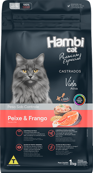 Ração Seca Hambi Cat Peixe e Frango para Gatos Castrados - 1Kg