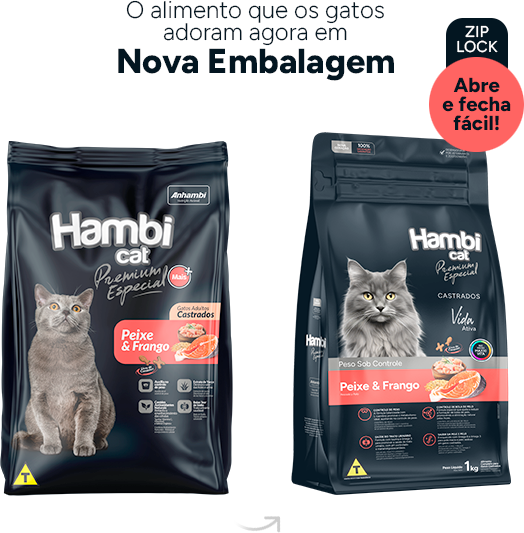Ração Seca Hambi Cat Peixe e Frango para Gatos Castrados - 1Kg