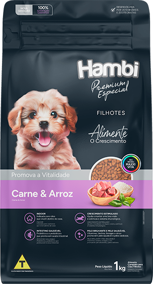 Ração Seca Hambi Premium Especial Carne e Arroz para Cães Filhotes - 1Kg