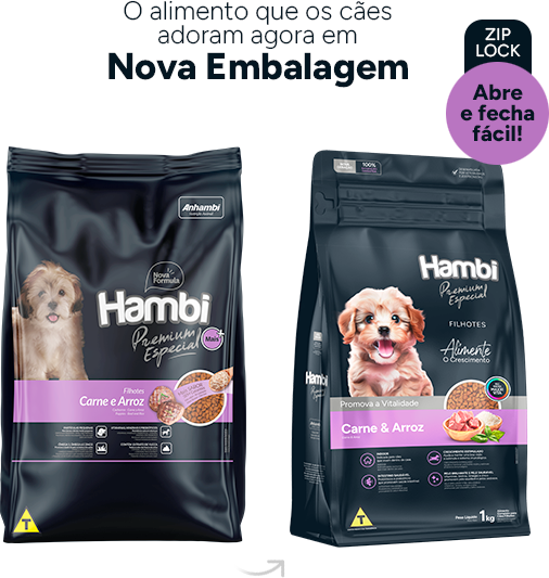Ração Seca Hambi Premium Especial Carne e Arroz para Cães Filhotes - 1Kg