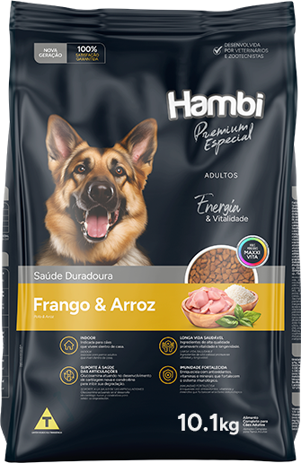 Ração Seca Hambi Premium Especial Frango e Arroz para Cães Adultos Raças Grandes - 10,1Kg