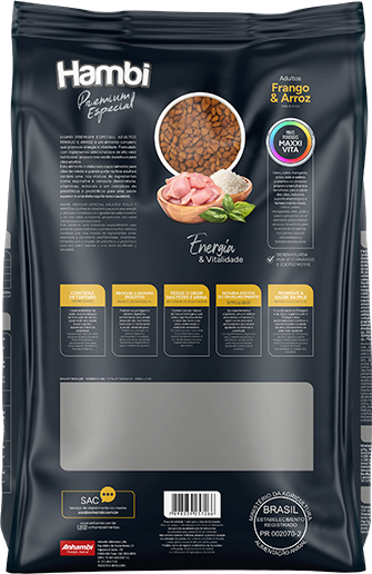 Ração Seca Hambi Premium Especial Frango e Arroz para Cães Adultos Raças Grandes - 10,1Kg