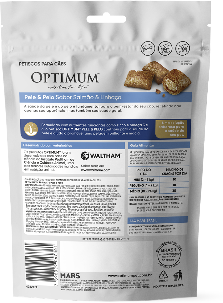 Petisco Optimum Pele e Pelo para Cães Adultos Sabor Salmão - 80 g