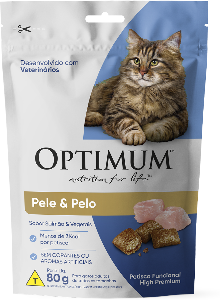 Petisco Optimum Pele e Pelo para Gatos Adultos Sabor Salmão - 80 g