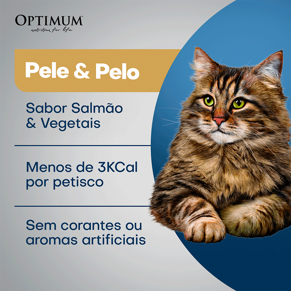 Petisco Optimum Pele e Pelo para Gatos Adultos Sabor Salmão - 80 g