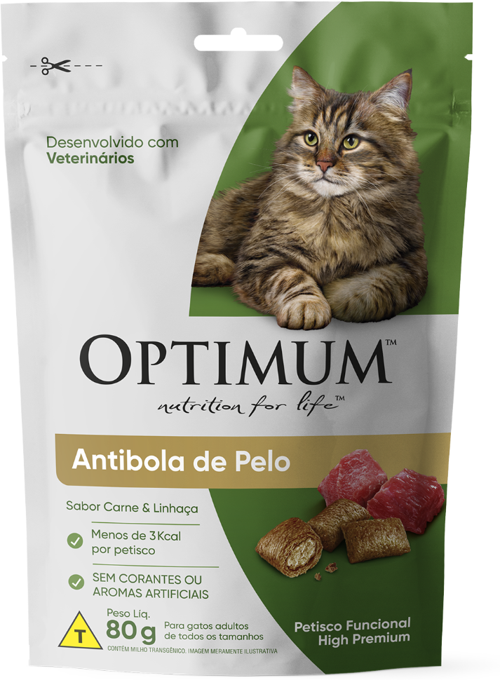 Petisco Optimum Anti Bola de Pelo para Gatos Adultos Sabor Carne - 80 g