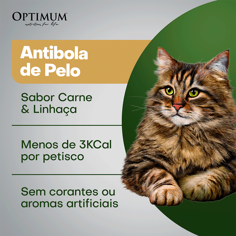 Petisco Optimum Anti Bola de Pelo para Gatos Adultos Sabor Carne - 80 g