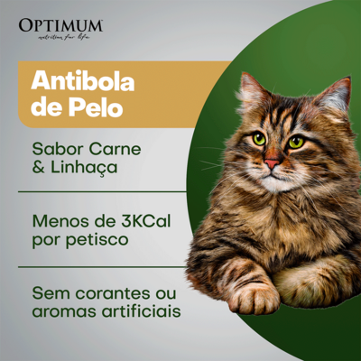 Petisco Optimum Anti Bola de Pelo para Gatos Adultos Sabor Carne