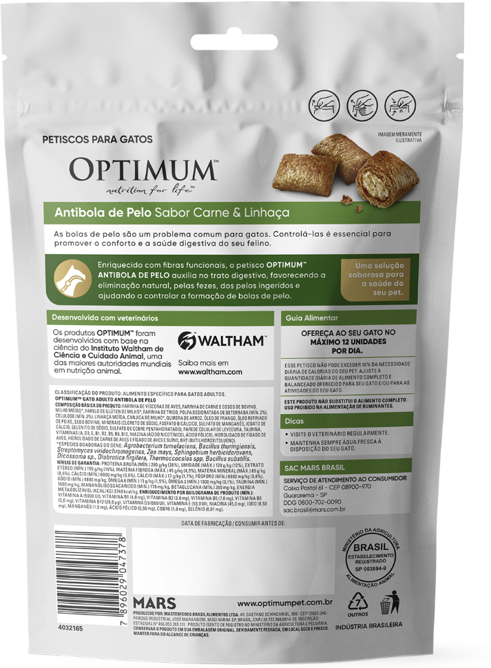 Petisco Optimum Anti Bola de Pelo para Gatos Adultos Sabor Carne - 80 g