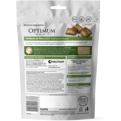 Petisco Optimum Anti Bola de Pelo para Gatos Adultos Sabor Carne