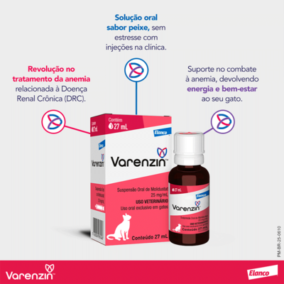 Suspensão Oral de Molidustat Elanco Varenzin 25 mg para Gatos