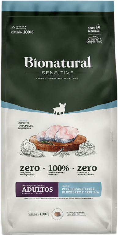 Ração Seca Bionatural Sensitive para Cães Adultos Raças Pequenas sabor Peixe - 10,1Kg