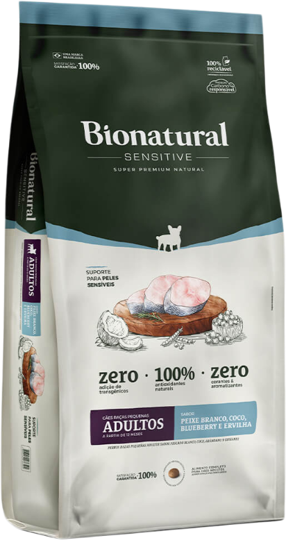 Ração Seca Bionatural Sensitive para Cães Adultos Raças Pequenas sabor Peixe - 10,1Kg