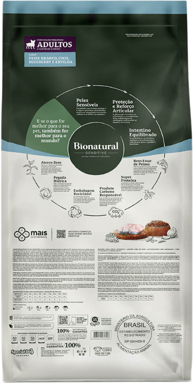 Ração Seca Bionatural Sensitive para Cães Adultos Raças Pequenas sabor Peixe - 10,1Kg