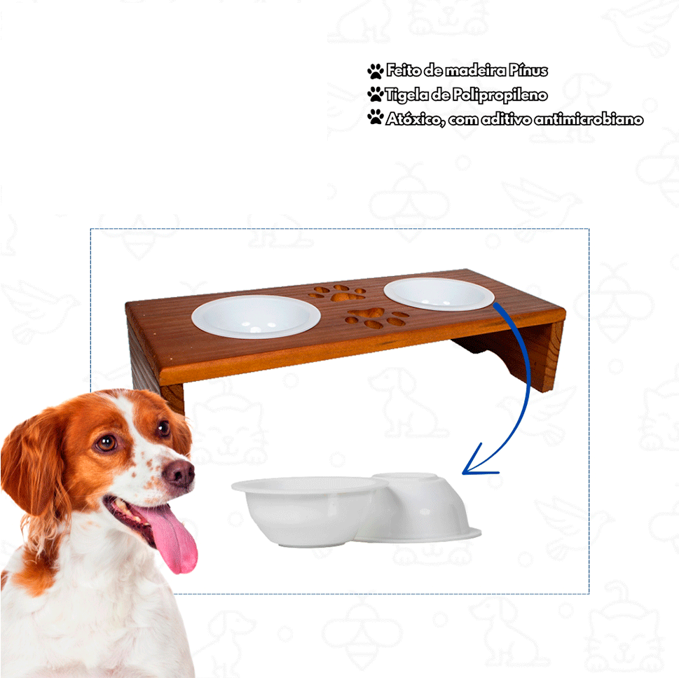 Comedouro Duplo Beethoven Agropet Madeira Maciça para Cães - Tam. Único
