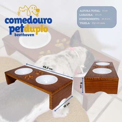 Comedouro Duplo Beethoven Agropet Madeira Maciça para Cães