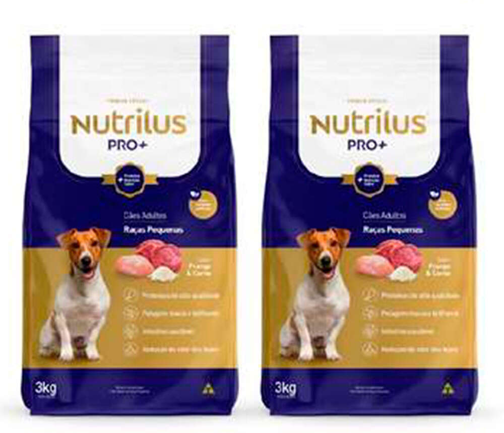Ração Seca Nutrilus Pro+ Frango & Carne para Cães Adultos de Raças Pequenas - 6Kg (2 pacotes)
