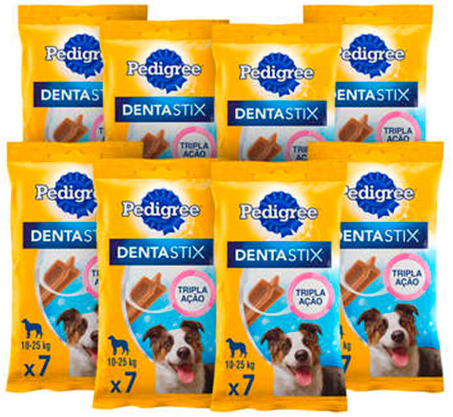 Kit Petisco Pedigree Dentastix para Cães Adultos Porte Médio Sabor Carne - 8 Pacotes (7 Unidades)
