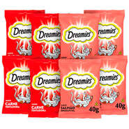 Kit Petisco Dreamies para Gatos Adultos 4 Carne e 4 Salmão - 8 Unidades