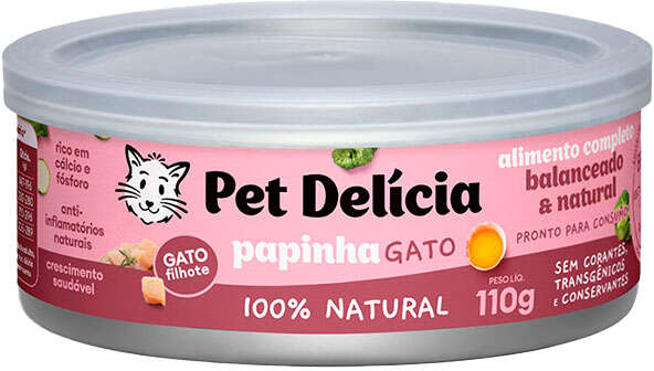 Ração Úmida Pet Delícia Natural Papinha de Frango Crescimento Saudável para Gatos Filhotes - 110 g